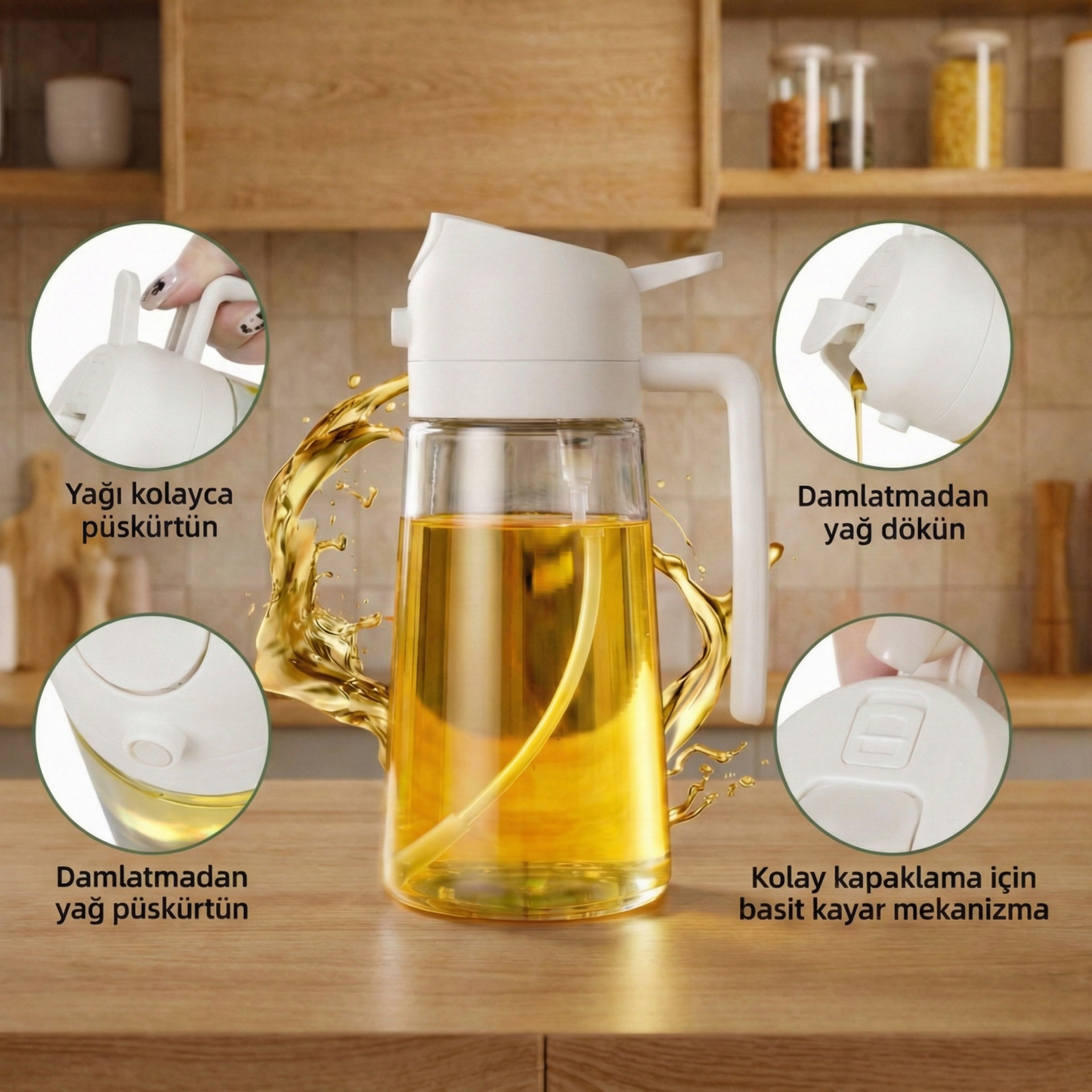 LUVİA™ Dökme ve Püskürtme Özellikli Akıtmaz Cam Yağdanlık